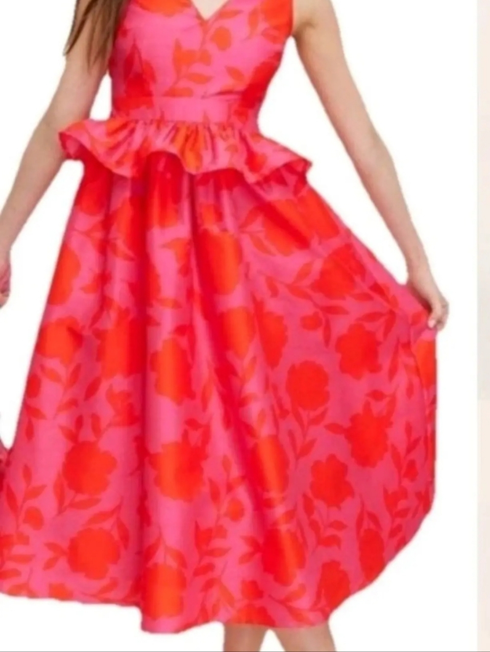 kate spade Pink and Coral Floral Peplum Midi Dress Sz 00 - Picture 4 of 6